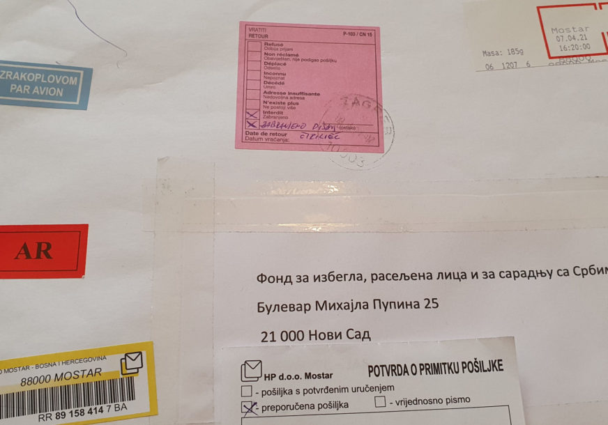“Zabranjeno pisanje ćirilicom” Srbinu iz Mostara vraćena pošta, obrazloženje skandalozno