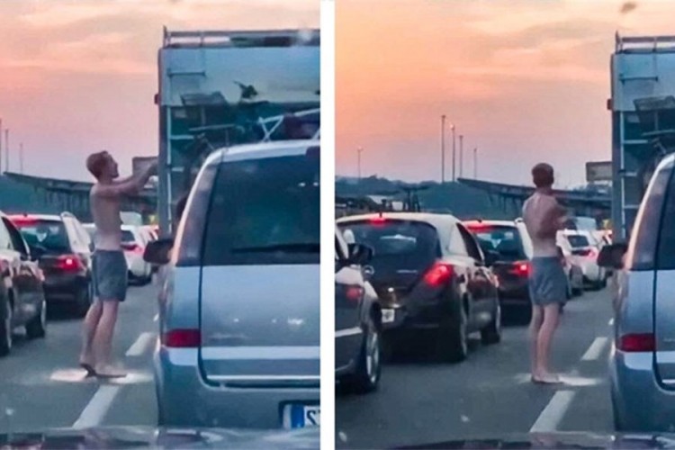 Muškarac se istuširao u koloni na Bregani, snimak nasmijao mnoge Muškarac se istuširao u koloni na Bregani, snimak nasmijao mnoge