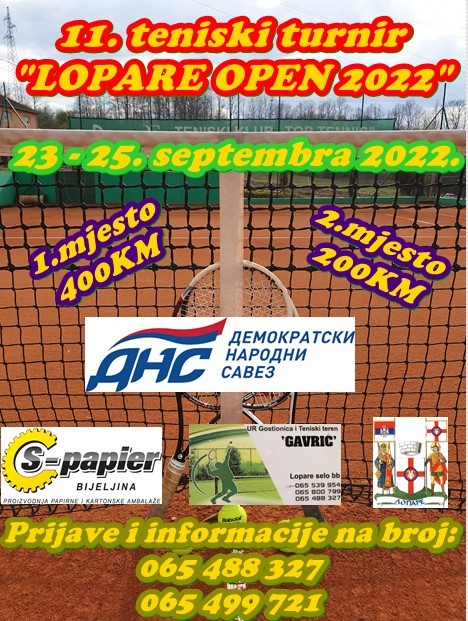 Počinje teniski turnir za rekreativce “Lopare Open 2022”