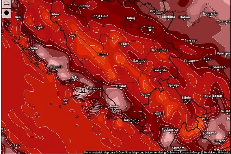 U dijelovima BiH i danas preko 40 °C, narandžasti meteoalarm za čitavu državu