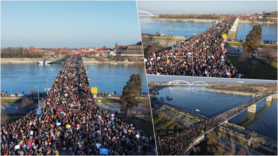 Tri ključna mosta u Novom Sadu preplavljena građanima: Slike iz drona govore više od reči, kao da je cela Srbija stala u ovaj grad