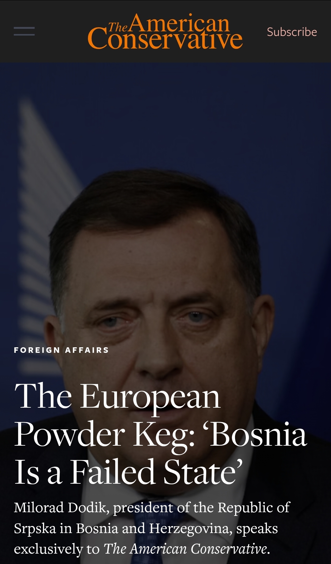 Milorad Dodik za The American Conservative: Bosna je propala država – Spremni smo SAD ustupiti rudna bogatstva