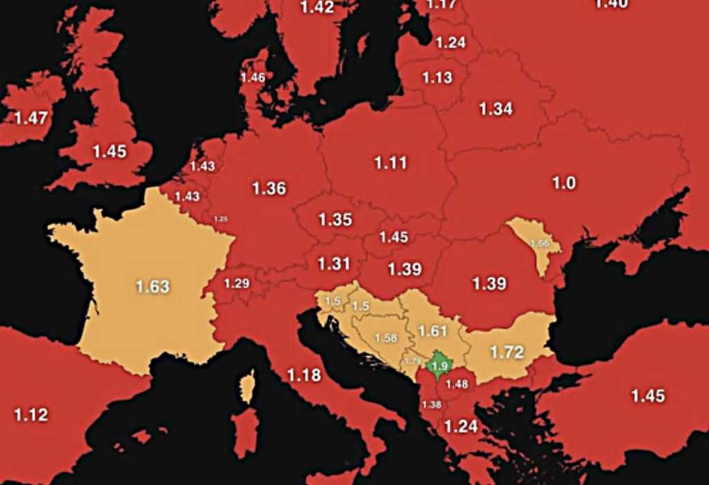 Sumorna slika fertiliteta u Evropi, a objavio ju je Ilon Mask: Samo jedan deo Evrope je u zelenom Sumorna slika fertiliteta u Evropi, a objavio ju je Ilon Mask: Samo jedan deo Evrope je u zelenom