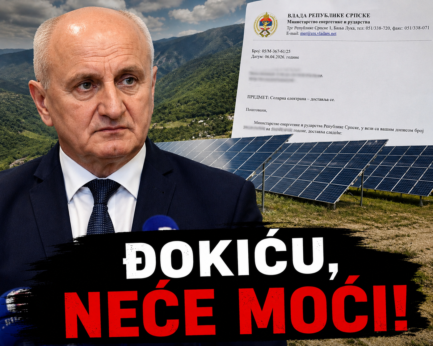 Govedarica: Đokić pokušava da odgovornost za solarni projekat prebaci na Opštinu Gacko
