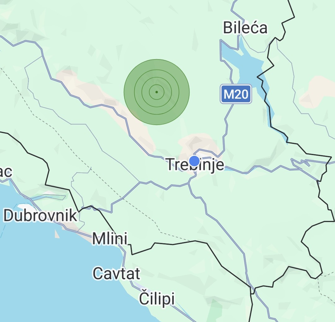 Zemljotres u blizini Trebinja
